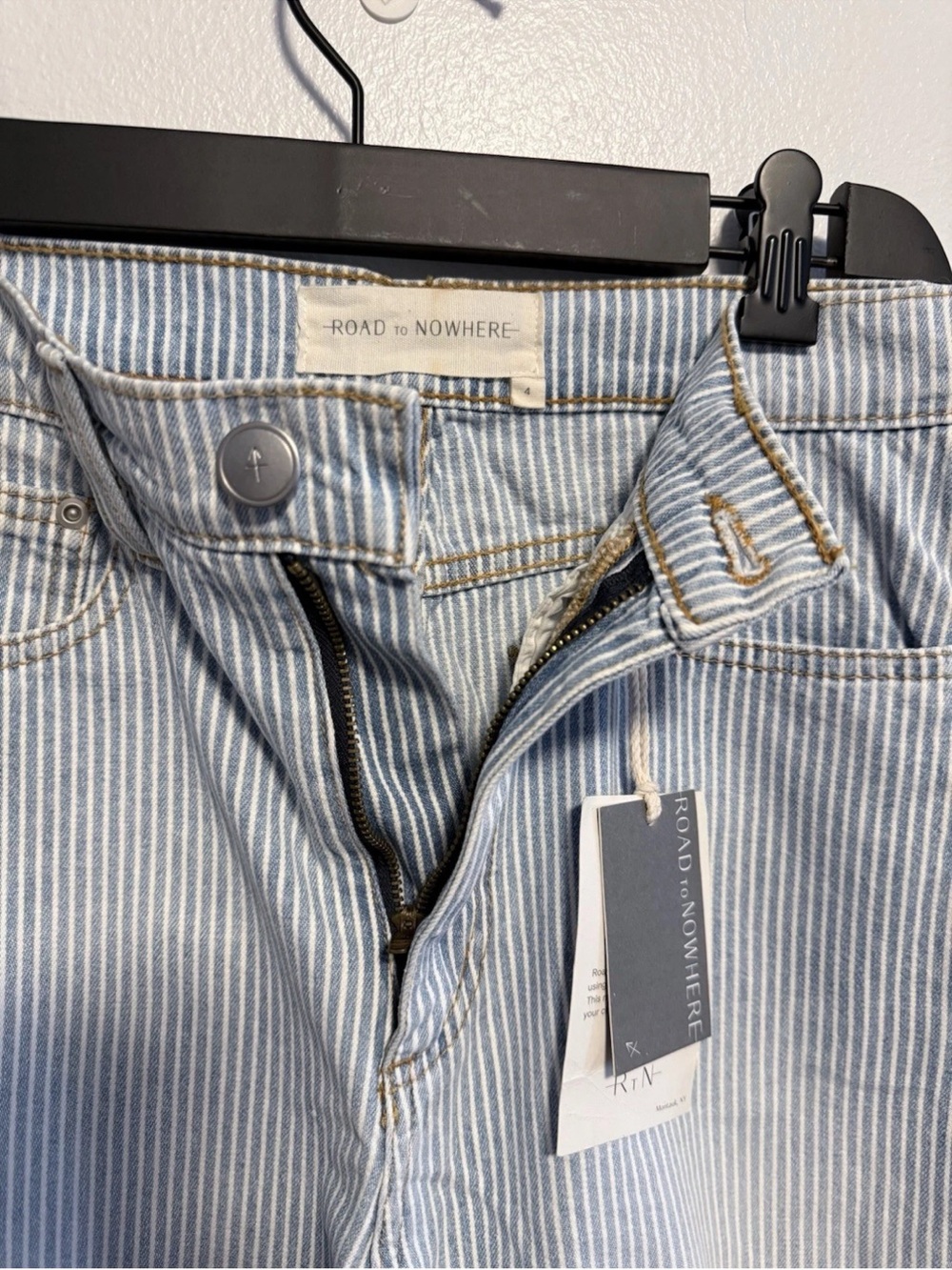 High-Rise Pinstripe Jeans in Light Blue
